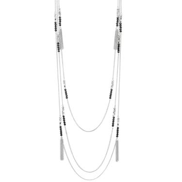 Imagem de Noessla Colar longo de prata em camadas para mulheres, colares de prata com contas de cristal com borlas, bijuterias de festa, presentes para ela, Cristal, Sem Pedra Preciosa