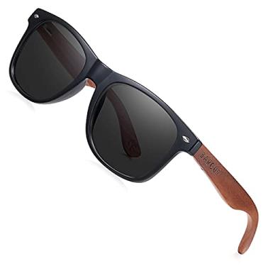 Imagem de Barcur Óculos de sol de madeira para homens e mulheres polarizados, proteção UV preto nogueira/zebra armação de madeira com estojo, Templo de nogueira preto fosco, Medium