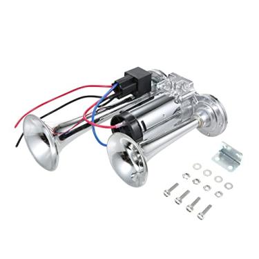 Imagem de CIADAZ Buzina de ar de carro universal 12V Buzina de trombeta dupla com compressor 130dB buzina de ar alta para carros, motocicletas, bicicletas, patinetes