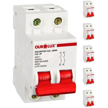 Imagem de 6 Disjuntores 2 Polos 25 Amperes 4ka Curva C Ourolux