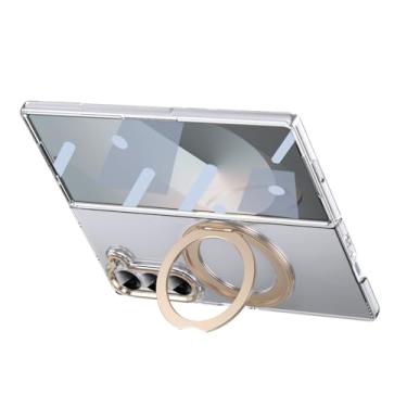Imagem de HAO RIYLN Capa magnética para Samsung Galaxy Z Fold6, capa transparente antiamarelamento com suporte giratório, suporte para carregamento sem fio, capa ultrafina, dourada, Z FOLD6