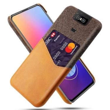 Imagem de Capa para Asus Zenfone ZS630KL,Tela e tampa de couro PU,Antideslizante,360°cobertura completa à prova de choque com 1 slot de cartão atrás,Prevenção de queda-Brown