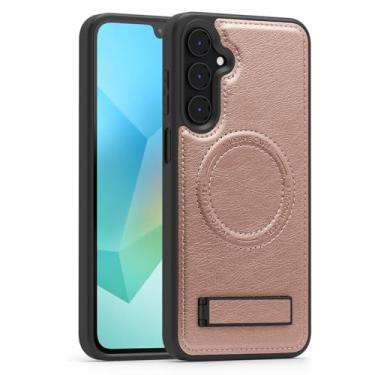 Imagem de Lunivop Capa de couro 2025 para Samsung Galaxy A16 5G [compatível com carregamento sem fio Magsafe] Capa magnética com suporte para A16 de 6,7 polegadas resistente melhor capa de telefone ouro rosa