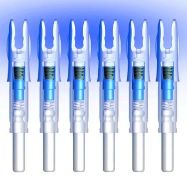 Imagem de Linpeng 6 peças de Nocks iluminados para flechas com 0,165/.204/.233/.244/.246 Nocks iluminados com interruptor liga/desliga para caça ao arco (azul, X/.518.2 cm)