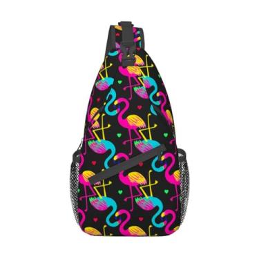 Imagem de VOOHDDY Bolsa tiracolo para mulheres, homens, viagens, caminhadas, mochila tiracolo para o peito, casual, mochila esportiva, Estampa de arte flamingo, One Size, Bonito