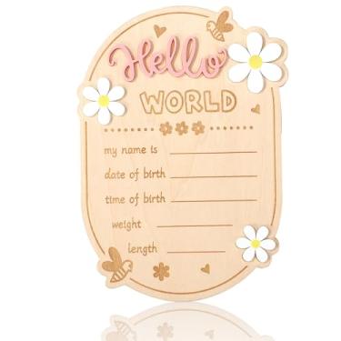 Imagem de Placa Madeira Anúncio Bebé, Placas Olá Mundo Recém-Nascidos Abelha Margarida Placa Boas-Vindas Chegada Bebé para Decoração Berçário Hospital Presentes Meninos Meninas Adereço Fotos