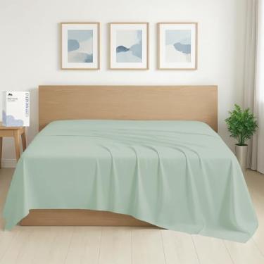 Imagem de Mayfair Linen Lençol de cima 100% algodão orgânico percal tamanho Queen - 1 lençol de cima, espuma do mar - roupa de cama nítida, fresca e forte, lençóis de cima para quem dorme quente, lençóis de