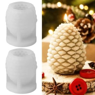 Imagem de Moldes de vela de silicone de pinha de Natal 3D molde de sabão de pinho tema de natal molde de concreto resina suprimentos DIY molde ornamento molde outono inverno decoração de mesa (2 peças)