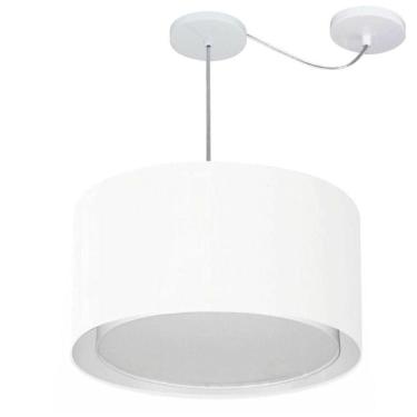 Imagem de Lustre Pendente Cilíndrico Com Desvio De Centro Vivare Md-4313 Cúpula Em Tecido 45x30cm - Bivolt Branco 127/220v
