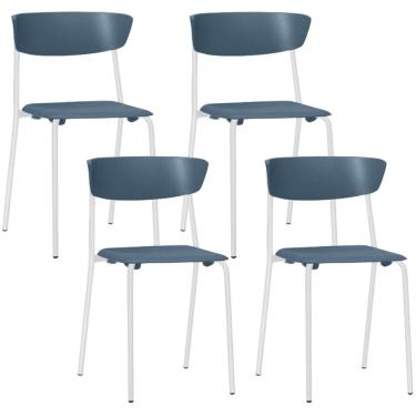 Imagem de Kit 04 Cadeiras Empilhável Fixa Atom F02 Base Aço Branco Azul - Lyam Decor