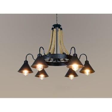 Imagem de Lustre clássico retrô, luminária pendente com corda industrial criativa, design loft, para casa, quarto, hotel (6 luzes)