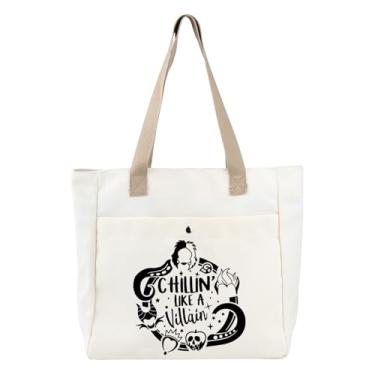 Imagem de BDPWSS Bolsa feminina malvada Chillin' Like a Villain Gift For Villain Gang Bad Witch Gift Family Trip Gift Malévola, Like Villain Tb, 12.6 x 13.8 inches
