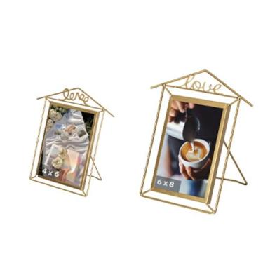 Imagem de Fabulaxe Conjunto de 2 molduras decorativas flutuantes verticais metálicas douradas com cavalete nas costas, grande 28 x 20 cm para fotos de 20 x 15 cm e pequeno 22 x 15 cm para fotos de 15 x 10 cm