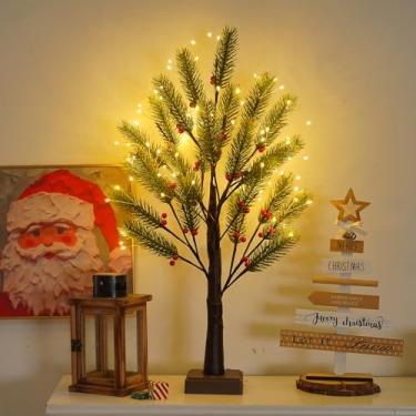 Imagem de PXBNIUYA Decorações de Natal para ambientes internos, árvore de Natal de 6 m com 72 luzes LED, árvore de espírito de luz de fada para decoração de casa, bétulas iluminadas com agulhas de pinheiro