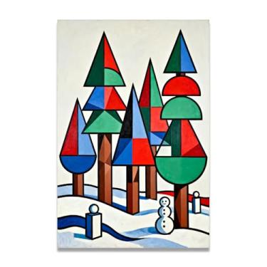 Imagem de Impressão em tela de Natal inspirada em cubos altos e baixos, decoração de parede moderna de férias com linhas ousadas para sala de estar 50 x 75 cm sem moldura