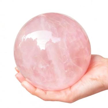 Imagem de AierCrystal Bola De Cristal Rosa Grande De 7 A 10 Cm, Laranja, Polida, Para Adivinhação, Bola De Cristal Natural, Esfera Decorativa Com Suporte De Madeira, Cristais De Cura, Pedra De Cura