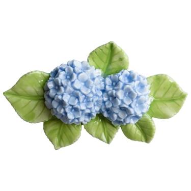 Imagem de Ímã de geladeira de hortênsia azul de flor dupla, ímã de flor de cerâmica grande 3D feito à mão, elegante decoração de geladeira de hortênsia, presente ideal para mulheres mães inauguração de casa