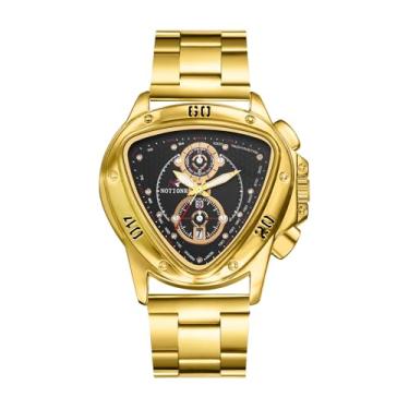 Imagem de OIDEA Relógio masculino triangular: relógios masculinos de quartzo analógico com mostrador de bolinhas de luxo com pulseira de aço inoxidável, Dourado