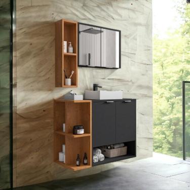 Imagem de Conjunto Para Banheiro Ibiza Preto Fosco e Naturalle Bechara