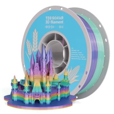 Imagem de TECSONAR TECSONAR Filamento de impressora 3D PLA de seda, carretel de 1 kg (1 kg) PLA de 1,75 mm, material de impressão 3D de mudança rápida de cor, filamento gradiente multicolorido para a maioria