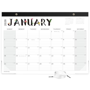 Imagem de Saiwiimody Calendário de mesa 2025-2026 com capa de plástico de julho de 2025 a dezembro de 2026 18 meses, papel grosso com protetores de canto transparentes para casa, escola, escritório, preto