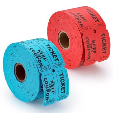 Imagem de Bagentry 500 pares de 2000 peças de sorteio de bilhetes de rolo duplo, vermelho e azul 50/50 rolos de bilhetes, cartões de sorteio para eventos, arrecadação de fundos, sala de aula, prêmios de porta