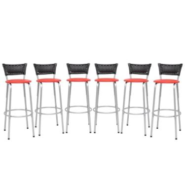 Imagem de Conjunto Premium Banquetas Banco Prata Gourmet Bistrô Americana Bancada Bar 6 Unidades - Itagold (Vermelho)
