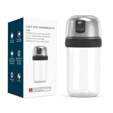 Imagem de KTCHENDAO Saleiro de vidro 2 em 1 com bico lateral, tampa embutida para diminuir a umidade com marcas Mearsuring, elegante dispensador de sal de vidro borossilicato para cozinha, livre de BPA, 113 g