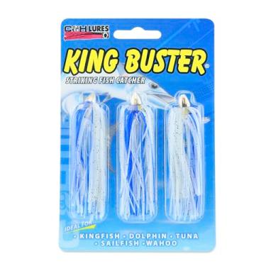 Imagem de C&H Lures, Isca King Buster, saia branca Flying Fish/ElecBlue, cabeça de 1/226.8 g, 6.3 cm, 3 peças
