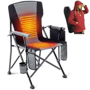 Imagem de Cadeiras de acampamento aquecidas para adultos, cadeiras aquecidas portáteis para ambientes externos, cadeiras dobráveis, cadeiras de gramado resistentes para adultos, com suporte de copo, cinza