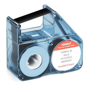 Imagem de NIIMBOT Fita de etiquetagem compatível, fitas de reposição para impressora de etiquetas de transferência térmica B18/N1, impressão clara de longo tempo de armazenamento, até 16 metros, preta
