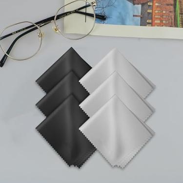 Imagem de Pacote com 6 panos de limpeza de microfibra (14,5 x 17,3 cm), pano reutilizável para limpar óculos, lentes, vidro, telas, câmeras, celular, mais fácil de segurar e usar (preto, cinza)