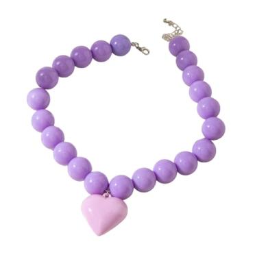 Imagem de Caiyao Colar grande com contas de coração de amor, multicolorido, contas de 17 mm, pingente de coração, gargantilha exagerada, joia moderna, Resina, Sem Pedra Preciosa