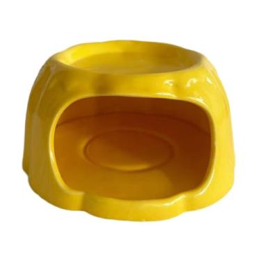 Imagem de Stgfyxgs Casinha de Cerâmica em Formato de para Hamsters, Esconderijo Criativo em Formato de Caverna, Comedouro para Pequenos Animais (ouriço, Chinchila, Amarelo