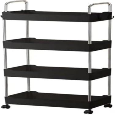 Imagem de Prateleira, organizacao, movel, quatro andares, rodinhas, preto, utilidade, e moderna, portatil