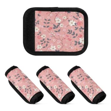 Imagem de Qilmy Beautiful Flowers Bagagem Handle Wrap Pacote com 4 Identificadores de Bagagem Identificadores de Bagagem Capa para Carrinho de Bebê Mala Mala Avião Acessórios de Viagem 1980