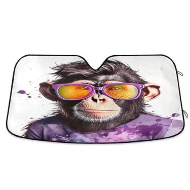 Imagem de Wassud Para-brisa para-sol acessórios de carro dobrável para janela dianteira do carro blocos raios UV macaco legal sombra refletiva 70 x 139 cm