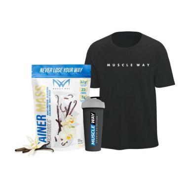 Imagem de Kit Gainer Mass BAUNILHA+ Camiseta Dry Fit + Coqueteleira- Muscle Way 