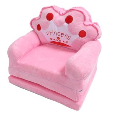 Imagem de Asixxsix Cadeira Infantil, Sofá-cama Dobrável Princesa Tiara Rosa para Crianças, sofá Conversível de Pelúcia Macio Com Capa Removível e Lavável para Ler, Cochilar, Brincar Em Casa (Dobrando em terços)