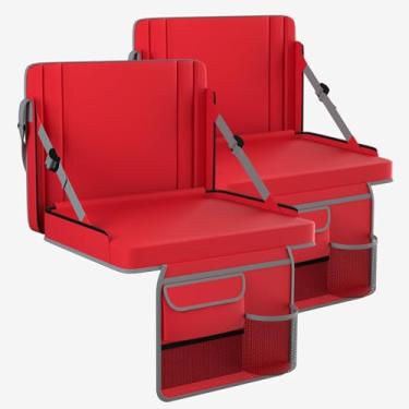 Imagem de Assentos de estádio com suporte para as costas, 2 unidades de cadeiras de arquibancada ajustáveis com encosto e assento almofadado com suporte de copo, alça de transporte e alça de ombro para eventos