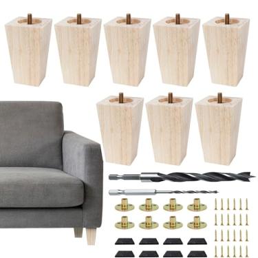 Imagem de Txcucc Pés de móveis, pernas de mesa, pernas de sofá, pés quadrados inacabados, pés de cama de 10 cm, perna de substituição de madeira para móveis, conjunto de 8, natural (8 conjuntos, 10 cm)