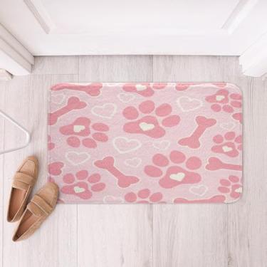 Imagem de Feelyou Tapete de porta de lã macia com estampa de pata de cachorro de dia dos namorados, rosa, poliéster, para meninas, amantes, coração, osso, adulto, antiderrapante, tapete de banho, desenho
