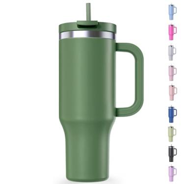 Imagem de Copo Térmico Com Canudo Dobrável 1,2 Litros Anti Vazamento, Frio 14 Horas Parede Duplas de Isolamento (Verde Militar)