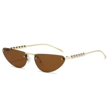 Imagem de HPIRME Óculos de luxo sem armação com lentes degradê, estilo retrô, para mulheres e homens, com proteção UV400 (cor chá dourado).