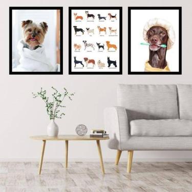 Imagem de Kit Quadro Decorativo Cachorros Pet Shop 45x34cm 3 Peças