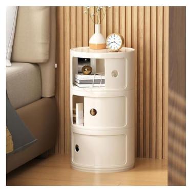 Imagem de Mesa de centro com 3 gavetas, mesa de cabeceira moderna, mesa de cabeceira redonda, armário de armazenamento para quarto, mesa de cabeceira com gavetas, mesa de canto com armazenamento para mesa
