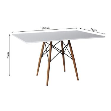 Imagem de Conjunto De Mesa Eiffel Retangular Tampo De Madeira 120X75Cm Branco Com 4 Cadeiras Katrina Azul Turq
