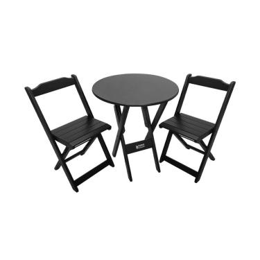 Imagem de Conjunto Dobrável Mesa De Madeira 70cm Redonda Com 2 Cadeiras Preta - Cor: Preto