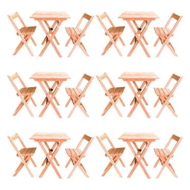 Imagem de Kit 6 Conjuntos Mesa Dobrável Para Bar E Restaurante 60x60cm Com 2 Cadeiras Em Madeira Maciça - Cru - Bege