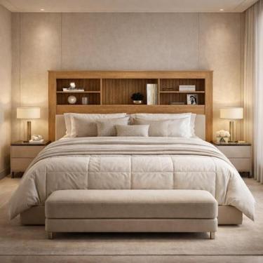 Imagem de Cabeceira Lisboa Em MDF MDP Com Nicho Prateleira Organizadora Tamanho 